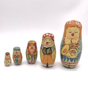 Matryoshka Russian Clown Wooden Nesting Dolls